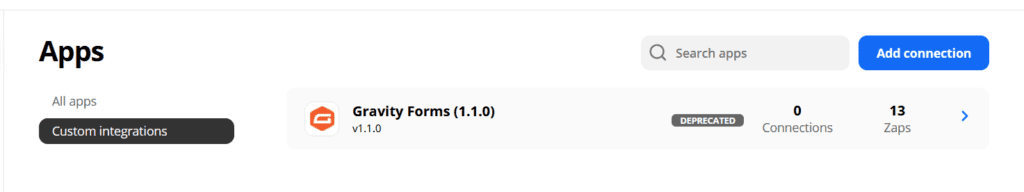 Zapier Application Connection Legacy Gravity Forms Connection