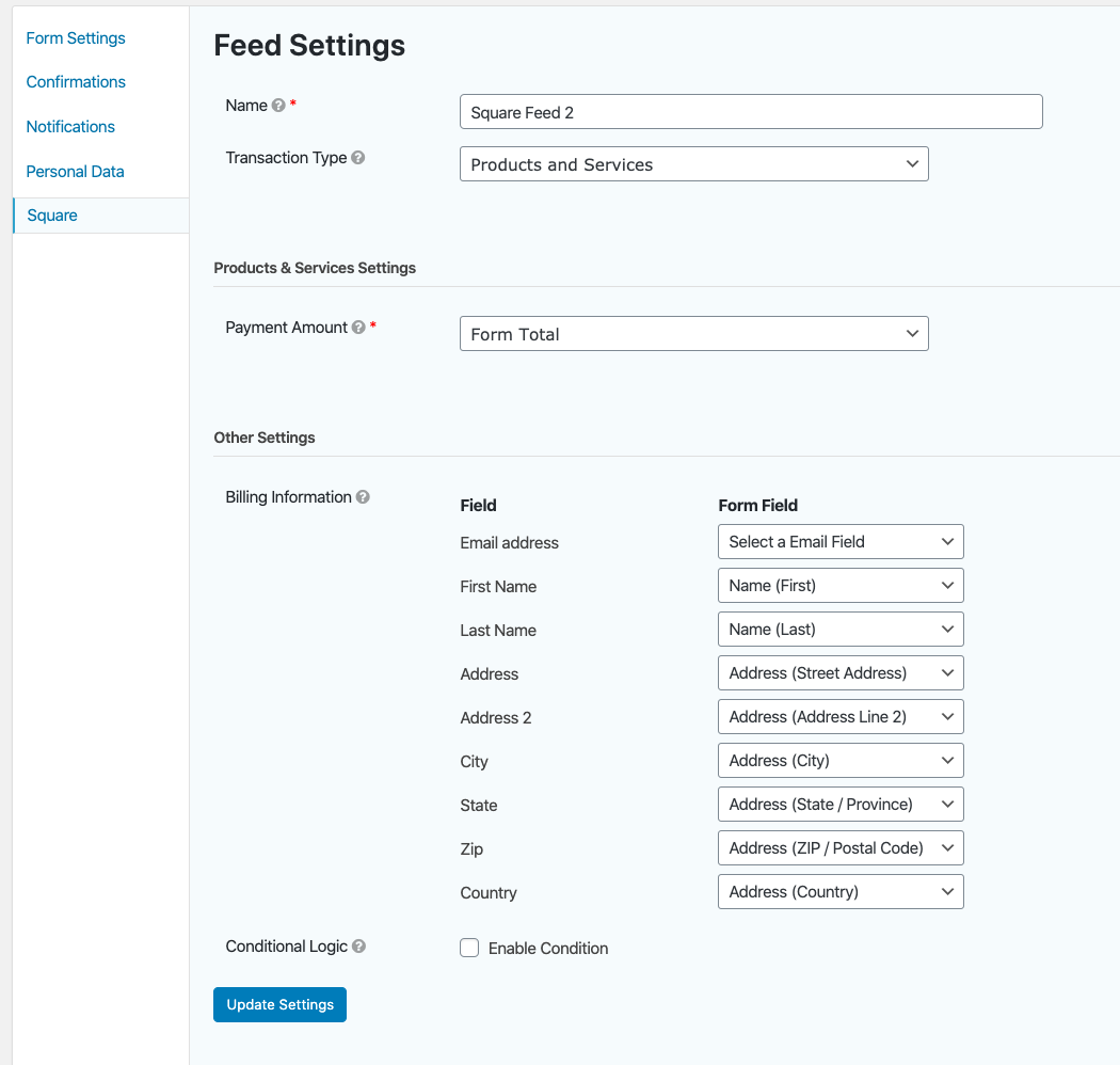 Creating A Feed For The Square Add-on - Gravity Forms Documentation